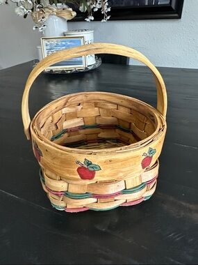 Handwoven Rustic Apple Accent Basket in Natural, Red & Green